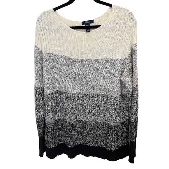 RALPH LAUREN CHAPS Plus Ivory Gray Black Long Sleeve Cotton Blend Sweater 2X - Picture 2 of 3